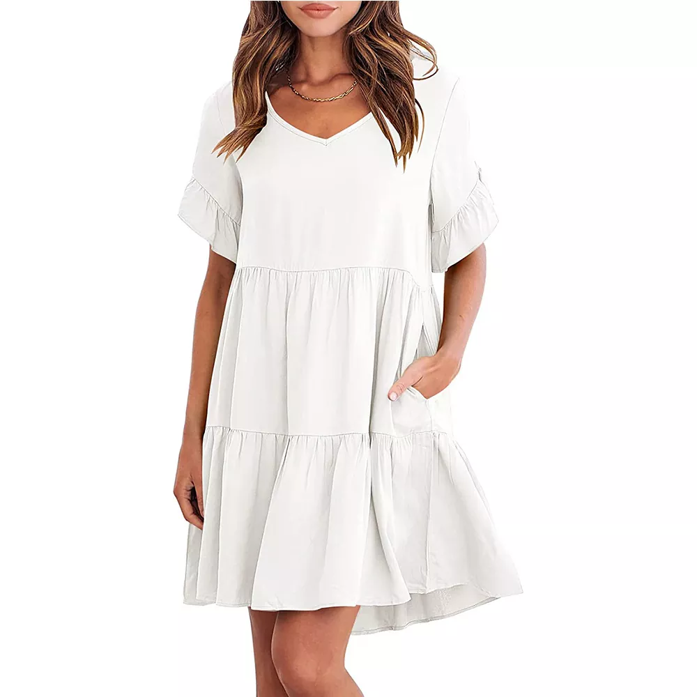 Casual V-neck Ruffled Lace Sleeve Mini Dress