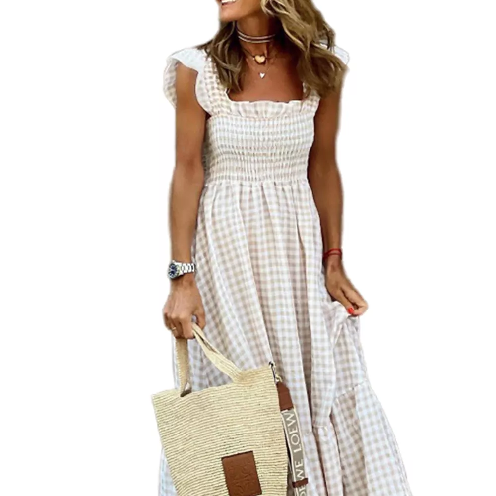 Ruffle Strap Square Neck Summer Maxi Dress